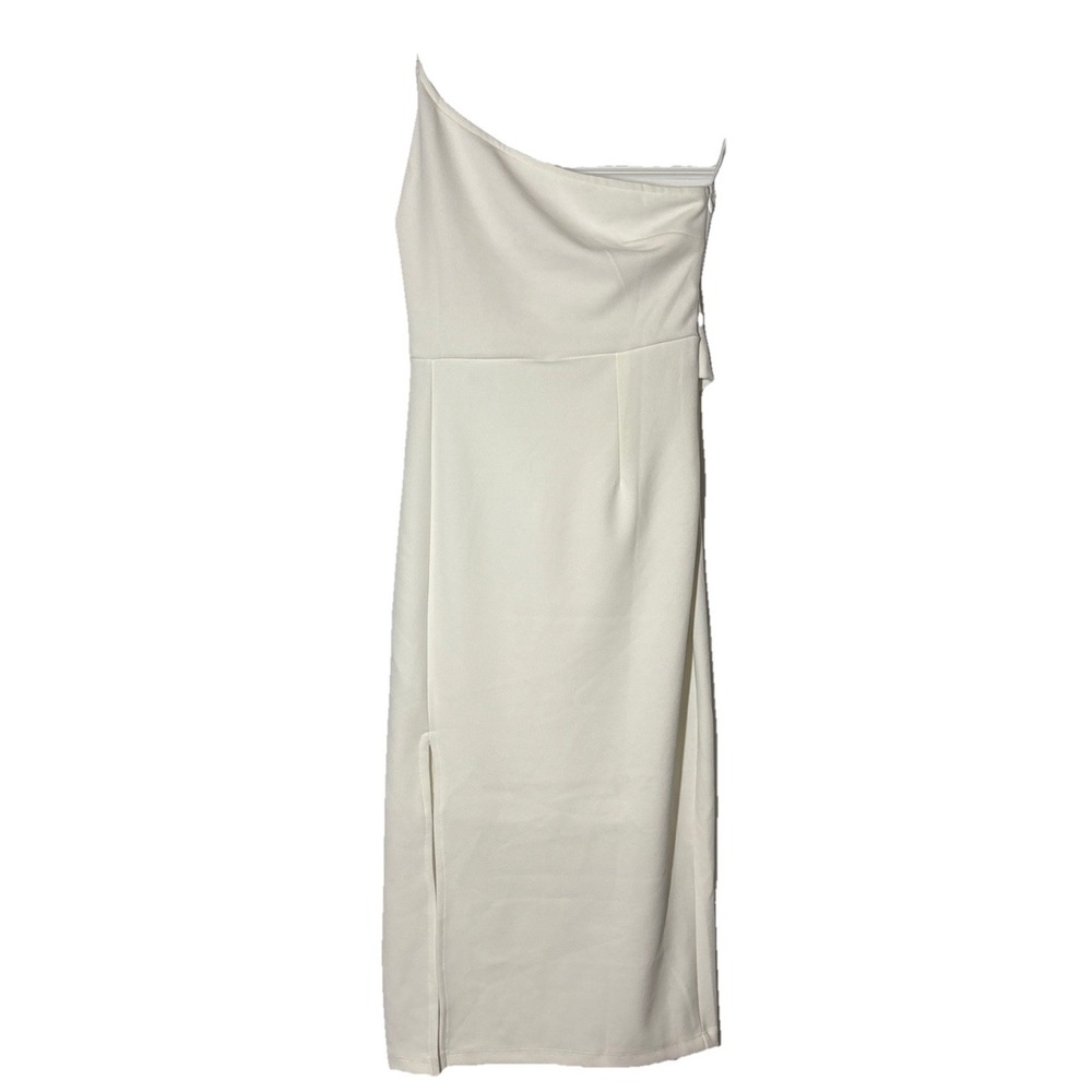 Showpo Midi Dress Women White Excellent One Shoulder Side Slit Tie Waist 6